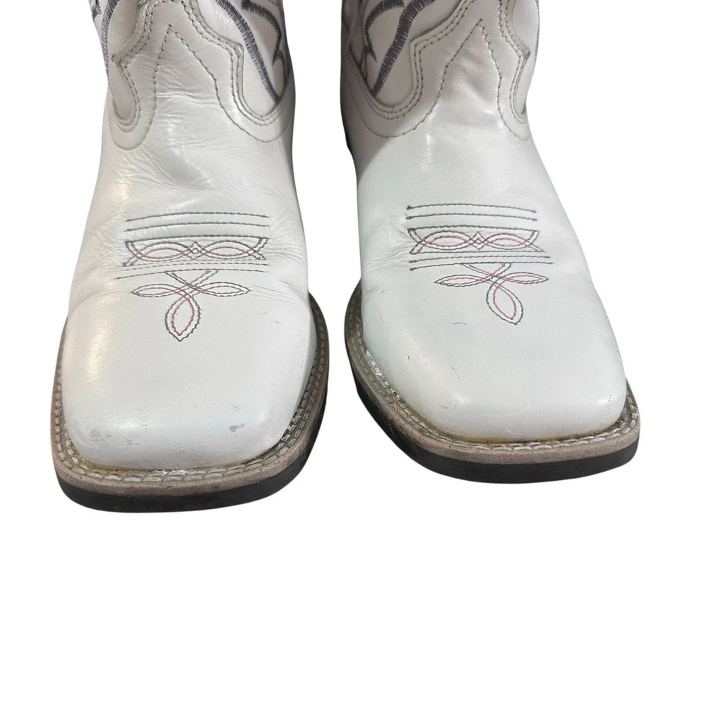 Smoky Mountain Western Boots Girls Dallas Square Toe White With Pink Grey‎ Sz 5